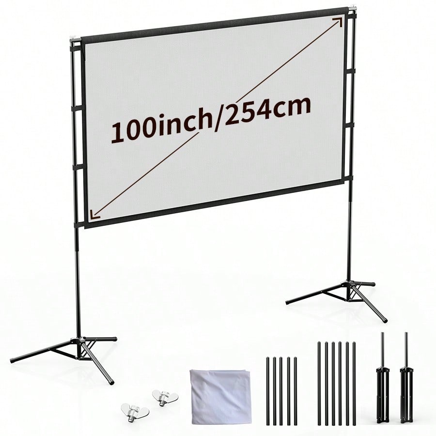 Mini Projector Portable - XBJ 100インチ 4KウルトラHDプロジェクションスクリーン 16:9 折りたたみ式ポータブルプロジェクタースクリーン デュアルスタンドと収納バッグ付き