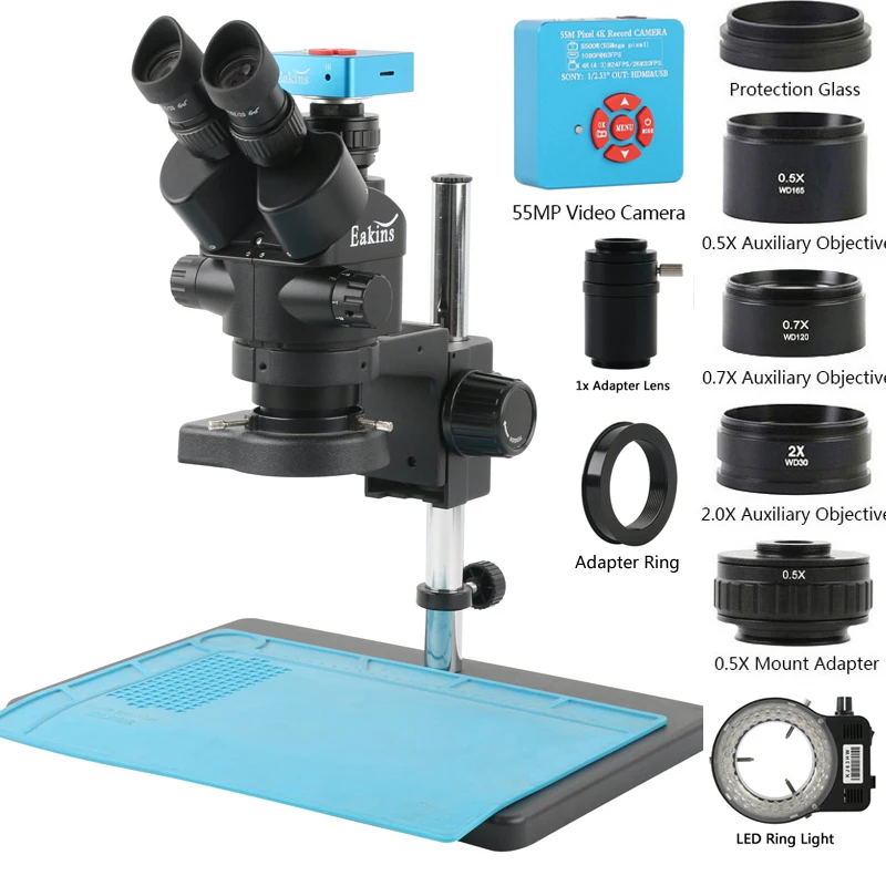 Digital Magnifier Reading - ステレオ三眼顕微鏡2k 4k,3.5-90x,48mp,55mp,hdmi,USBビデオ,x0.7x 0.5x 2x補助レンズ