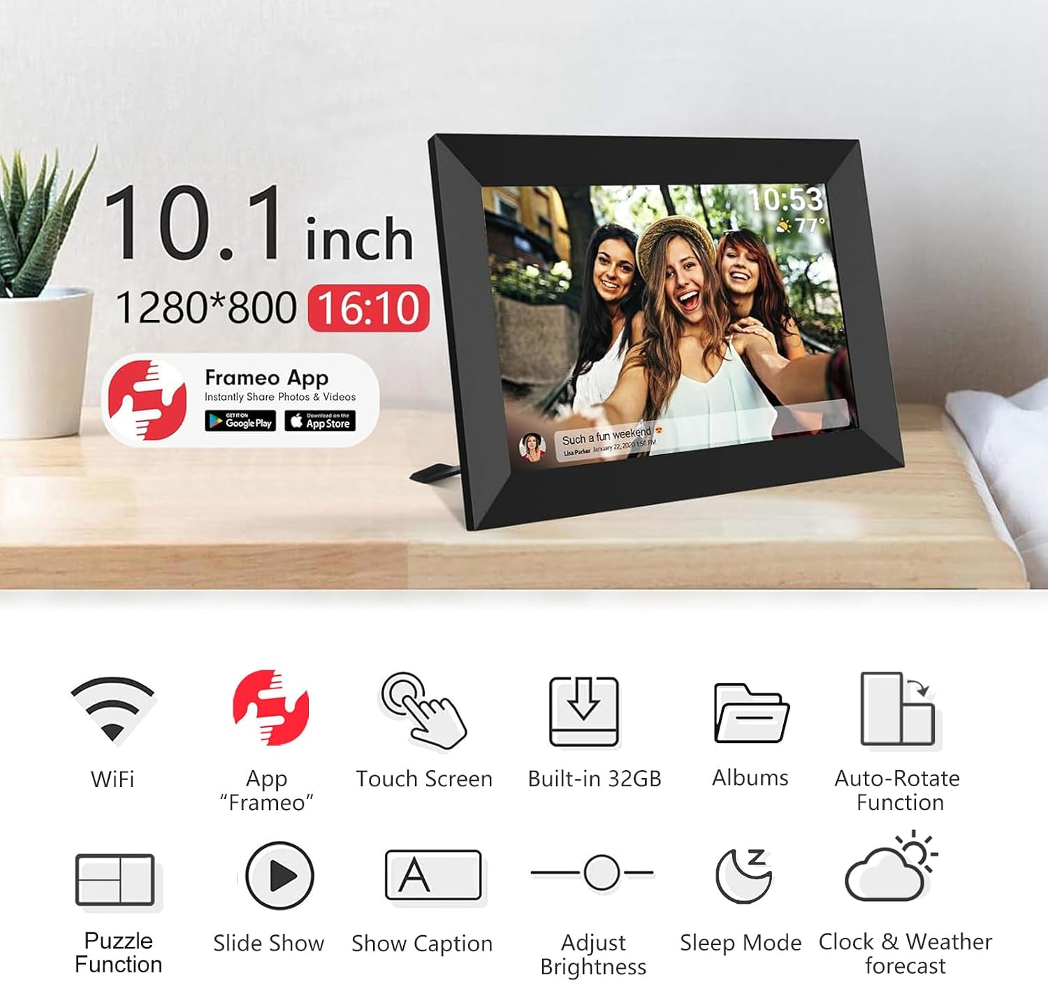 10.1インチ 32GB スマートWiFiデジタルフォトフレ - Digital Photo Frame Wifi のレビューと価格